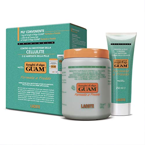 Guam, Algenfango Guam Set Kühleffekt, Packung mit 1 kg Algenfango Formel Kühleffekt + 250 ml Algenfango Gelcreme Formel Kühleffekt, Set Anti-Cellulite, Made in Italy