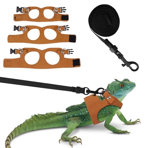 Fnaobai Bartdrachengeschirr-Set, 3 Größen, verstellbar, Eidechsen, Training, Spazierengehen, Lederweste, ausbruchsicheres Traktionsseil für Outdoor, kleine Reptilien, Tiere, Eichhörnchen (Braun)