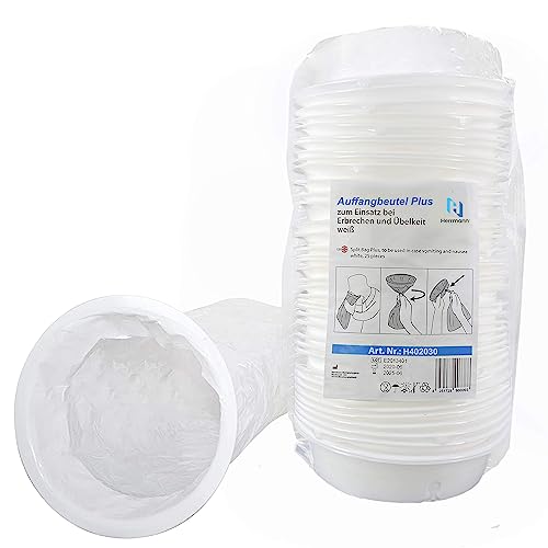 Auffangbeutel Plus mit Mundstück 25 Stück | reißfester & sicherer Kotzbeutel | Auslaufsicherer Verbesserter Verschluss-Ring | 2000 ml Spucktüten | Brechbeutel für Erwachsene und Kinder