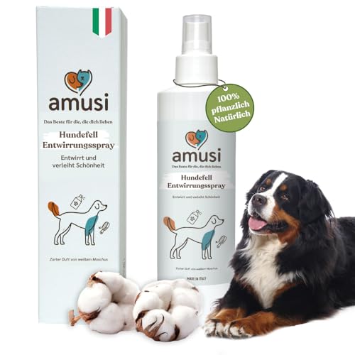 amusi Entwirrendes Spray für Hunde 250ml - Hypoallergene Formel auf Basis von Pflanzenölen, Entwirrende, Glänzende, Pflegende und Nährende Wirkung für alle Felltypen, Antistatische Wirkung