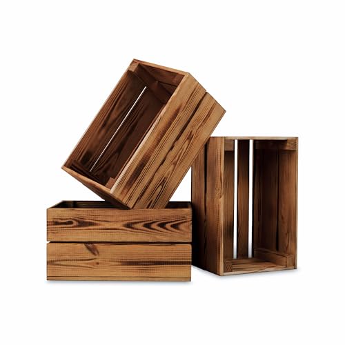 PINEEA Holzkiste Klein - Weinkisten Holz - Deko Holzkisten - Weinkiste Holzbox – Obstkiste Vintage – Kiste Geflammt 30x20x15