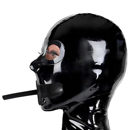 WBAODAN Schwarze Latex-Gesichtsmaske mit vollständiger Abdeckung und Reißverschluss hinten handgefertigte Gummi-Gesichtsmaske für Erwachsene geeignet für Clubkleidung Tanz Cosplay(Size:M-57CM)