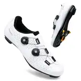 Feyenold Herren Fahrradschuhe Damen Radsport Schuhe Kompatibel mit SPD-SL Pedal & Kompatible Installation SPD/Look KEO Cleats Reitschuhe White 43 EU