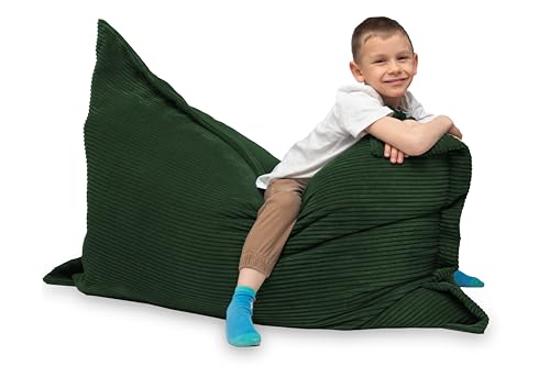 chilly pilley Sitzsack L XL XXL Cordstoff Bodenkissen Beanbag Styropor Füllung Riesensitzsack Cord-Material Sitzkissen Gartenkissen zum Liegen und Sitzen Cord 100x155 Dunkelgrün