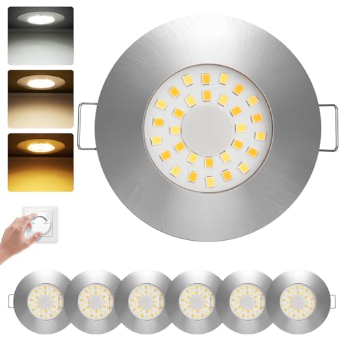 zexhy LED Einbaustrahler Dimmbar LED Spots 230v 5W Bad Einbauleuchten Edelstahldesign IP44 Deckenspots Warmweiß 3000K Neutralweiß 4000K Kaltweiß 6000K für Wohnzimmer,Badezimmer,Küche 6er Set