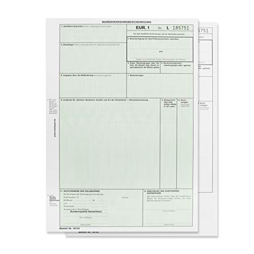 EUR1 EUR.1 Warenverkehrsbescheinigung Formular für Laserdrucker (50 Stck)