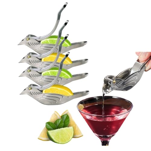 Limettenpresse in Vogelform aus Edelstahl – elegante Zitronen- und Limettenspaltpresse in Vogelform mit Ausgießer, tragbares Küchengerät for mühelosen Entsaften(4pcs)