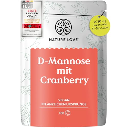 NATURE LOVE® D-Mannose Pulver mit Cranberry - 250 Gramm Pulver zum Auflösen in Wasser - 100 Tage Reichweite - mit Dosierlöffel - hochdosiert, vegan, laborgeprüft & in Deutschland produziert