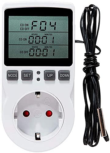 OrangeClub Digitaler Temperaturregler Steckdosen mit fühler Steckdose, LCD Bildschirm Heizen Kühlen Temperaturschalter, 230V Thermostate für Gewächshaus Bauernhof Temperaturregler/Terrarium Thermostat