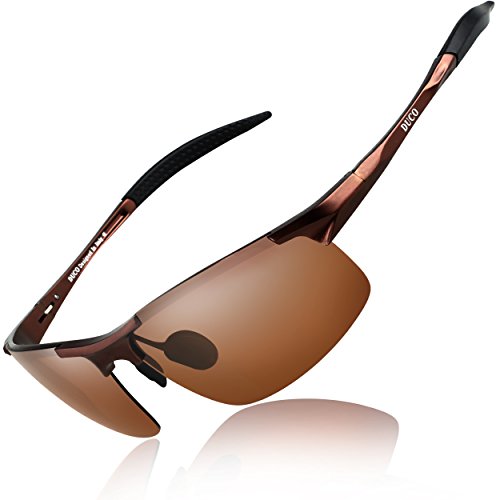 DUCO Herren Sportbrille Polarisierte Sonnenbrille Fahrerbrille Ultraleichte Al-Mg Metallrahmen UV400-Schutz Männer Sonnenbrillen 8177S (Braun, Braun)