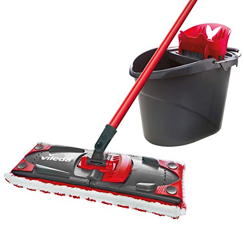 Vileda Ultramax 2in1 Bodenwischer Komplett Set, Wischmopp mit Stiel, Mikrofaserbezug und Eimer mit Powerpresse, für alle Hartböden