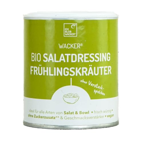 Wacker Bio Salatdressing Frühlingskräuter, 150g. Fixprodukt für Salate & Bowls. Ergibt 37 Portionen. 100% natürlich, ohne Zuckerzusatz & Geschmacksverstärker. Vegan & glutenfrei.