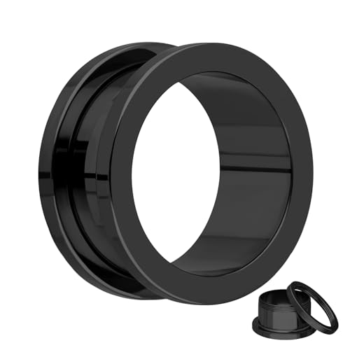 Treuheld® 7mm Flesh Tunnel Schwarz - Chirurgenstahl 316L / Edelstahl - Schraubverschluss mit Gewinde - Stahl Ohr Plug zum Schrauben