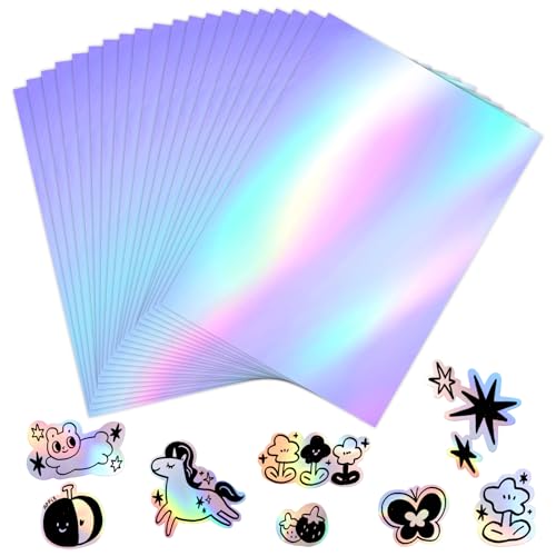 TESSTSY 20 Blatt Hologrammfolie, Selbstklebend Transparentes Holografische Folie Overlay Film, Holografische Klares Vinyl Holografische Aufkleber Papier für Laser und Tintenstrahldrucker Drucker