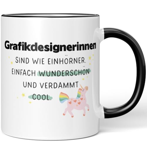JUNIWORDS Tasse, Grafikdesignerinnen sind wie Einhörner. Einfach wunderschön und verdammt cool, Schwarz (7025207)