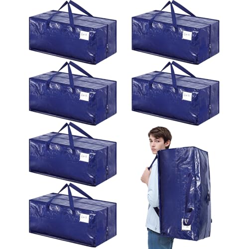 Dntorx 6 Stück 92L Aufbewahrungstasche, Heavy-Duty Umzugskartons Große Umzugstaschen mit Rucksackgurten Faltbare Aufbewahrungsbox mit Reißverschluss für Umzug Camping Bettwäsche Kleidung Aufbewahrung