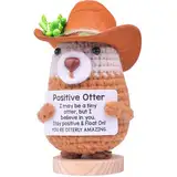 Mwmoeen Lustige Positive Gurke, Strickwolle Gurke Trägt Jeanshut, Ausgestattet Mit Positiver Energiekarte, Holzbasis, Beste Emotionale Unterstützung Geschenk Für Familie und Freunde
