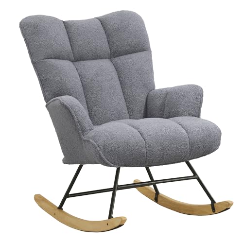 XH.Easy Go Schaukelstuhl Stillsessel Schaukelsessel mit Armlehnen Gepolsterter Schwingsessel Stillstuhl Sessel Relaxsessel für Wohnzimmer Schlafzimmer Babyzimmer, Bis 120 kg Belastbar, Dunkelgrau