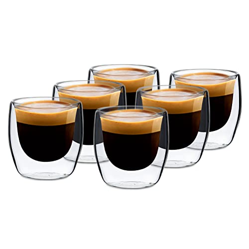 GLASWERK Design Espressotassen Set (6 x 80 ml) | 80ml doppelwandige Espressotassen | doppelwandige Borosilikatgläser | Espresso Gläser Set spülmaschinengeeignet