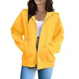 HSUAYEUD College Jacke Damen,Damen Hoodie Jacke Oversize Reißverschluss Winterjacke Langarm Mantel Winter Warm Cardigan Kapuzenpullover Sweatshirt Strickjacke Kapuzenjacke mit Taschen Kapuzenpulli