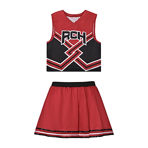 LIKUNGOU Bring It On Cheerleader Uniform RCH Bedrucktes Tanktop Mini Rock Cheer Cosplay Kostüm Schule Mädchen United Cos Outfits für Frauen (S, rot)