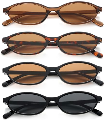 Unning 4 Stück Oval Sonnenbrille Damen Vintage Retro Cateye Sonnenbrillen Set Schmal Lustig Brille