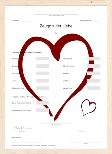 Kunstdruck Poster Karte "Zeugnis der Liebe" Valentinstag Geschenk zum selbst ausfüllen für Männer und Frauen Liebeserklärung Bild Druck Jahrestag Freundin Valentinsgeschenke Din A4 ungerahmt