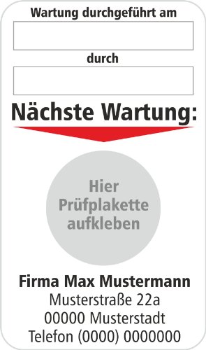 Grundplakette für Wartung durchgeführt/nächste Wartung mit Firmendruck 100 Stück 50 x 85 mm