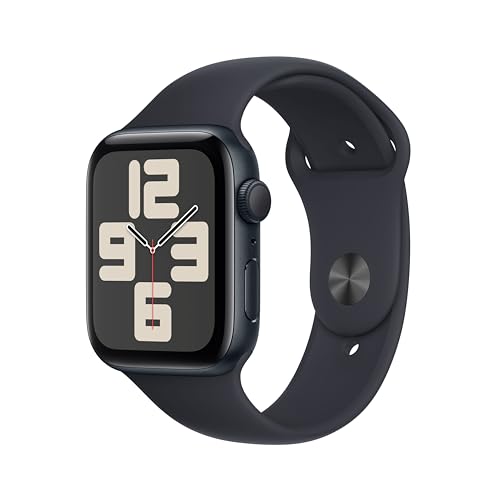 Apple Watch SE (2. Generation, 2023) (GPS, 44 mm) Smartwatch mit Aluminiumgehäuse und Sportarmband (M/L) in Mitternacht. Fitness- und Schlaftracker, Unfallerkennung, Herzfrequenzmesser, Retina Display