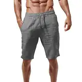 Kurze Hosen Herren Sommer Leinen Shorts Männer Elastische Taille Leicht Leinenhose Casual Sporthose Cargo Shorts Beach Shorts Freizeitshorts mit Taschen