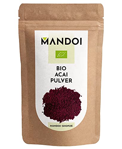 Mandoi BIO ACAI Pulver 100g, Acai Berry Powder aus 100% reinen Beeren ohne Zusätze aus Brasilien. Bio Qualität DE-ÖKO-005