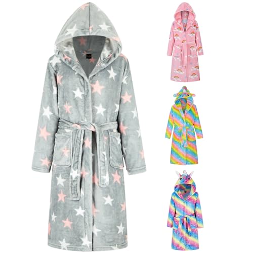 DiaryLook Bademantel Kinder für Mädchen, Flauschiger Fleece Morgenmantel Kuscheliger Kinderbademantel, Bathrobe, Robe, Geschenk 11-12 Jahre