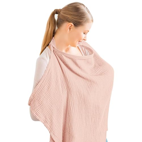 Jushion Musselin-Abdeckung zum Stillen von Babys,Stilltuch für Unterwegs,Stillumhang,Stillschal Stillschürze, Stillbezug mit starrem Reifen,Nursing Cover,Aprikose (Rosa)