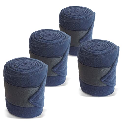 Bandagen fürs Pferd aus Fleece mit Klettverschluss - Fleecebandagen Pferd im 4er Set mit praktischer Aufbewahrungstasche (Pony, Navyblau)