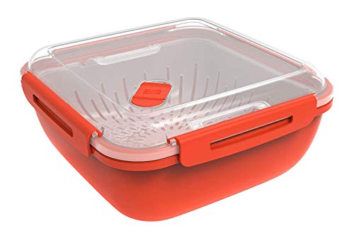 Rotho Memory Microwave Dampfgarer 1.7l mit Siebeinsatz für Mikrowelle, Kunststoff (PP) BPA-frei, rot/transparent, 1.7l (19.5 x 19.5 x 9.1 cm)