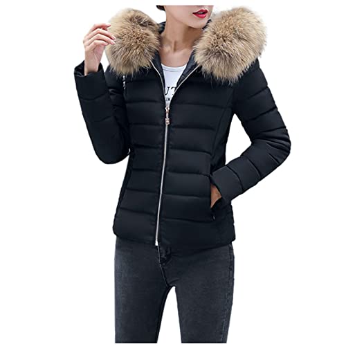 Damen Steppjacke Übergangsjacke Mit Kapuze Winterjacke Mit Fellkapuze Kurz Daunenjacke Elegant Große Größen Leichter Steppmantel Winter Warm Winterparka Outdoorjacke Steppmantel Übergang Kurzmantel