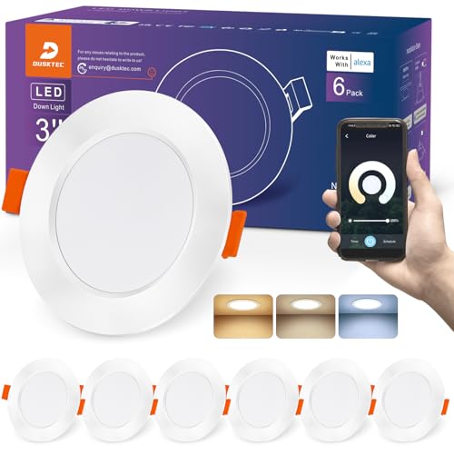 DUSKTEC Einbaustrahler LED Alexa, Smart LED Spots 230V Dimmbar mit APP, Deckenspots 2700K-6000K, Spots Deckenleuchte Warmweiss Neutralweiß Kaltweiss 7W, Einbauleuchten Decke 68mm für Bad 6er Set