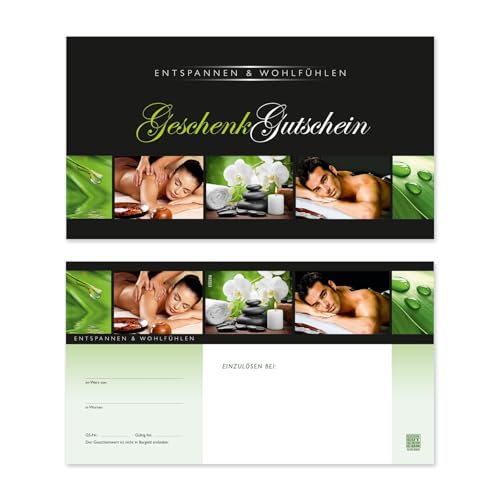 GESCHENKGUTSCHEINcom by POS-HAUER. 100 Gutscheine, blanko zum selber Ausfüllen. Für Kosmetikinstitut Massagepraxis Wellness Spa.