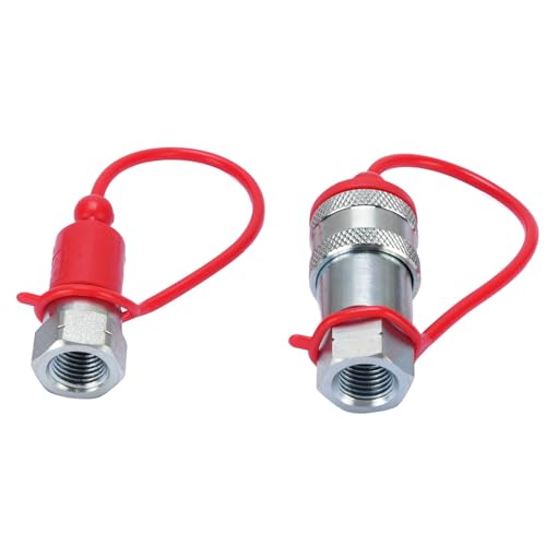 Cheotime 2 PCs 1/4 Zoll gehärteter Stahlhydraulik-Schnellanschluss-Traktorkoppler, ISO7241-A-Kugelventile Typ Hydraulic Quick Coppler mit 2 Sets Staubkappen