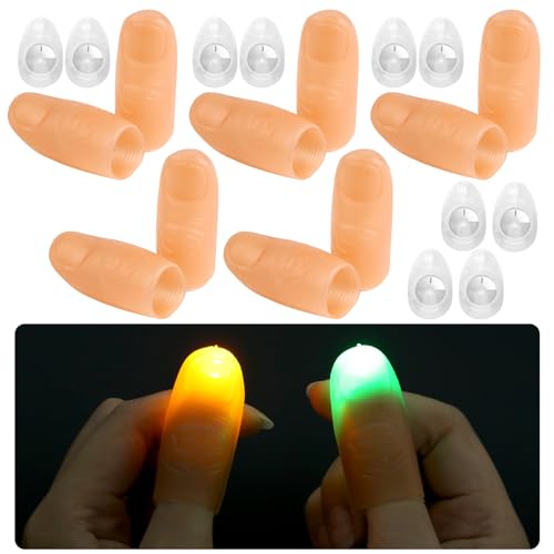 Aubess 10 Stück Magische Daumen Lichter, Gefälschter Daumenlichter Zauberdaumen, Blinkende LED Finger Lampe für Magie, Bar Requisiten, Streichspielzeug (5 Farben der Lichter)