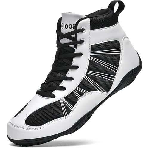 situkeke BoxenSchuhe Herren High Top Ringerschuhe rutschfeste Kampfsportschuhe Atmungsaktiv Professionelle Training Boxen Stiefel Unisex Schwarz Weiß 42 EU