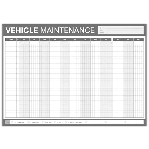 A1 LKW PSV MOT Fahrzeugwartung Wandplaner | 12 Monate undatierter Flotten-Serviceplan | minimalistisches Design | dickes Qualitätspapier | gefaltet