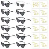 Herz Sonnenbrille Hochzeit Damen, 24 Stück Bride to Be Deko Sonnenbrille Herzform und Team Tattoo Aufkleber, Party Brillen Herz Sonnenbrille Team Bride, Hippie Herzförmige Brille für Wedding Décor