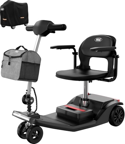 VOCIC D50 Elektromobil Faltbar Leicht(22KG),25KM Seniorenmobil Mobilitätsroller Klappbar,Aluminium Elektrischer Rollstuhl Scooter bis 136KG für Allen Gelände mit Abdeckplane,5 Jahre Garantie|Schwarz