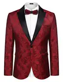 COOFANDY Herren Smoking Paisley Anzug Jacke Kleid Abendessen Party Abschlussball Blazer, Weinrot, 3XL