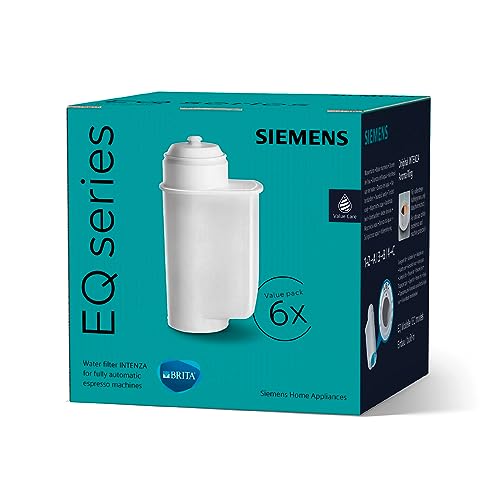 Siemens TZ70063A Brita Intenza Wasserfilter, reduziert Kalkgehalt im Wasser, für EQ.Serie und Einbauvollautomaten, 6 Stück, weiß