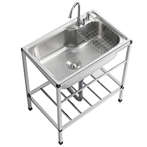 Mehrzweckspüle, Edelstahl-Mehrzweckspüle für den Außenbereich, Handwaschstation, tragbare Spüle zum Händewaschen, Wäschespüle, Wäsche-Arbeitsplatzspüle mit Ablage und Wasserhahn, für Garage,