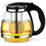 Retoo Glaskanne mit sieb, Teekanne mit Teesieb Feinmaschiger Filter Kapazität 2L Hitzebeständig Teebereiter mit Deckel Siebeinsatz Nicht Beheizter Griff 16 x 15 x 22 cm