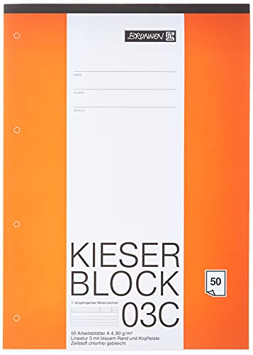 Brunnen 1042923 KIESER-Block Lineatur 3 (A4, Weiß, 50 Blatt, blanko, 80 g/m², Klasse 3)