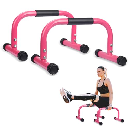 KingMile Parallettes, Handstand Barrenm, Großer Push Up Bar & & Dip Barren, Rutschfeste Liegestützgriffe, Calisthenics Equipment für Indoor & Outdoor, Geeignet für Heim-Fitness & Liegestütze (Rosa)